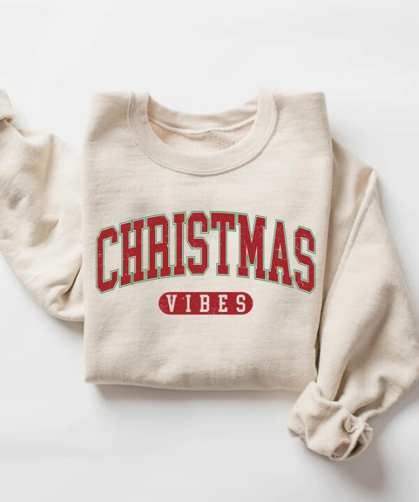 Retro Christmas Vibes Sweatshirt, Womens Christmas Sweatshirt, Holiday Sweater
