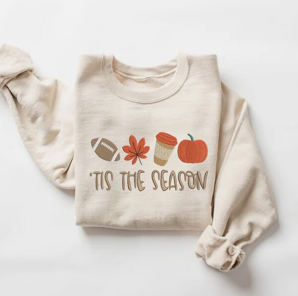 Embroidered Fall Sweatshirt, Fall Season Shirt, Embroidered Tis the Season Sweatshirt