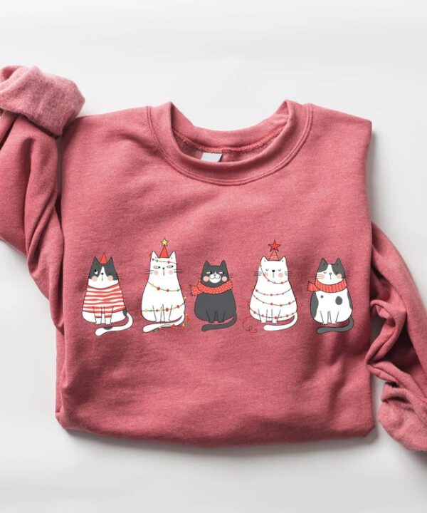 Cute Cat Christmas Sweatshirt, Cat Lover Gift For Christmas, Womens Christmas Sweatshirt